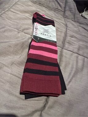 Maroon & Pink Stripe and Black Compression Socks